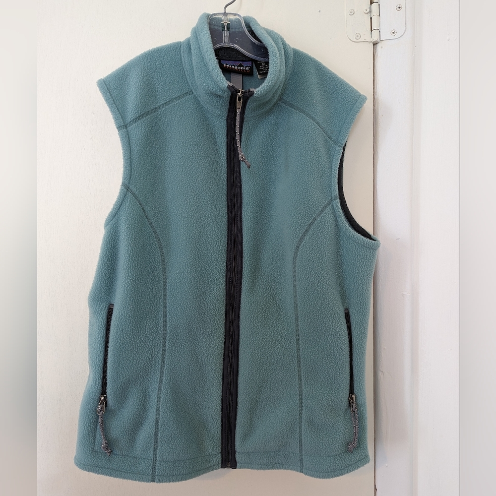 Vintage Patagonia Synchilla Blue & Green Fleece Zip Front Vest Size M
